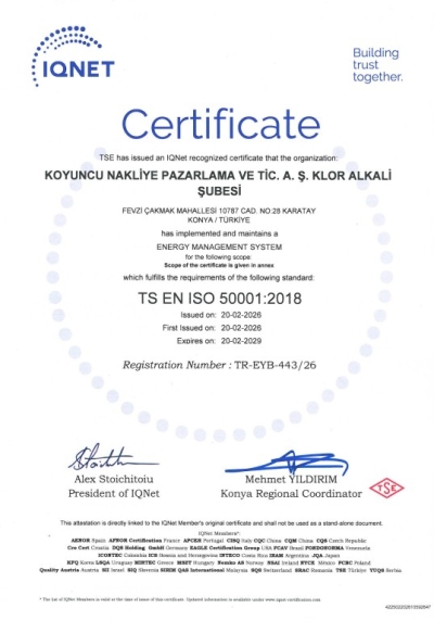 IQ NET TS EN ISO 50001 Koyuncu Kimya - Klor Alkali Üretim Tesisi